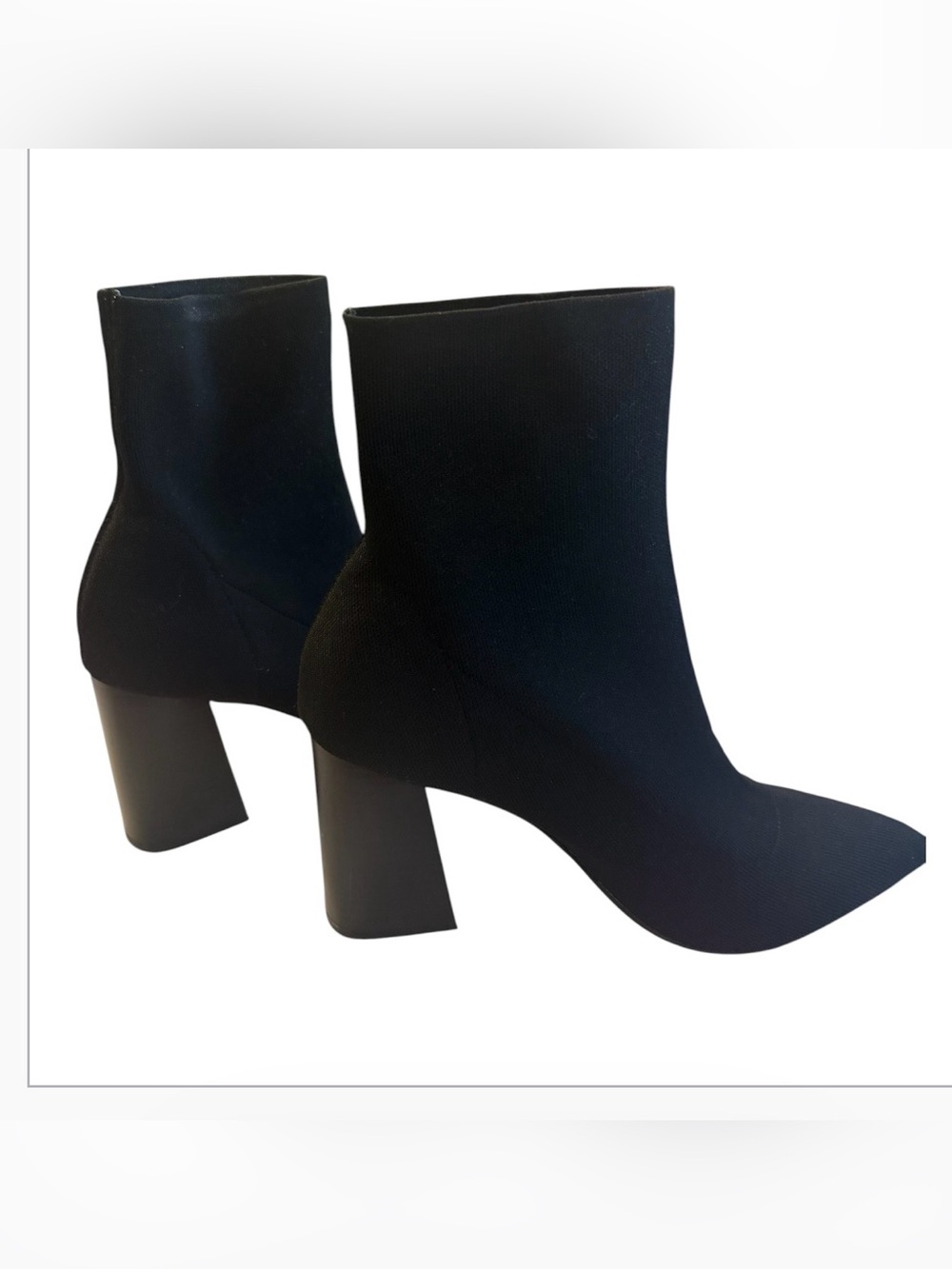 MIX NO. 6 Black Pointed Toe Sock Ankle Boots Block Heel Size 10M